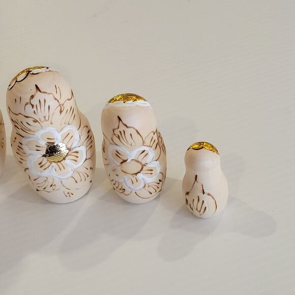 Vtg Russian Burned Wood Hand Painted Matryoshka Nesting Dolls Set of 5 Orthodox - Picture 12 of 14